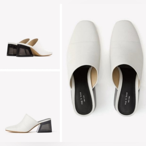 Rag & Bone Millie White Leather Heel Mule - size 38 / 8 - Picture 2 of 11